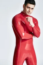 Latex Shoulder Zipper Long Sleeves Male Suit