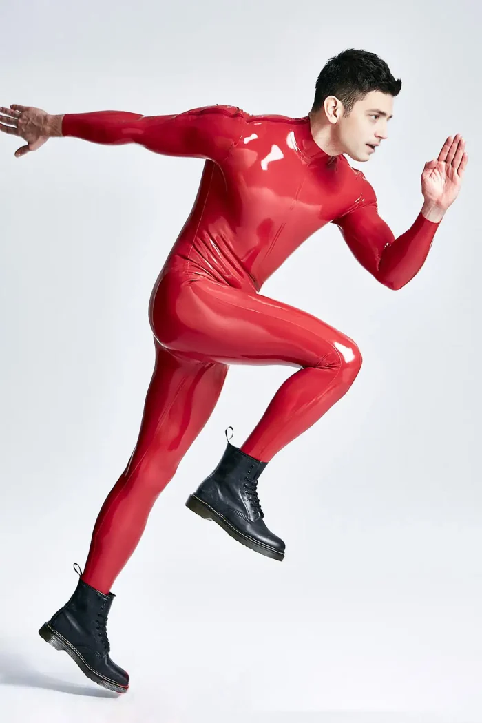 Latex Shoulder Zipper Long Sleeves Male Suit