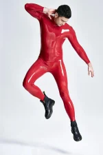 Latex Shoulder Zipper Long Sleeves Male Suit