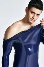 Latex Shoulder Zipper Long Sleeves Male Suit