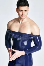 Latex Shoulder Zipper Long Sleeves Male Suit