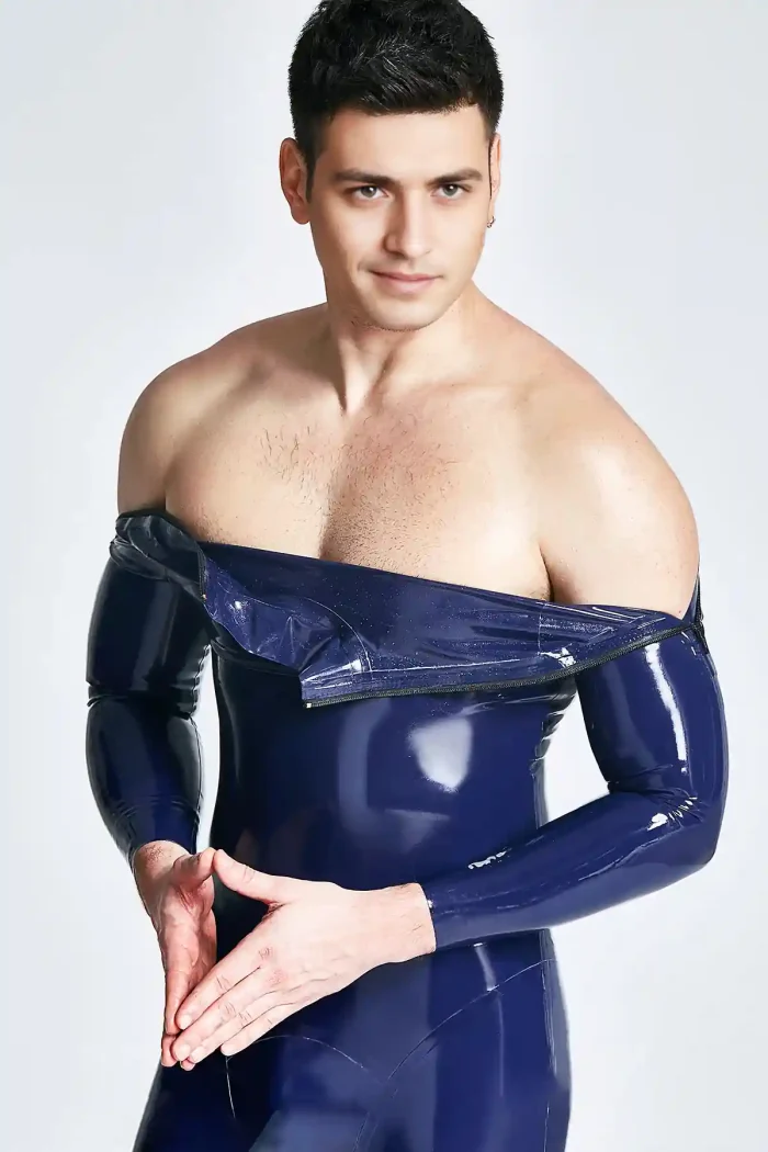 Latex Shoulder Zipper Long Sleeves Male Suit