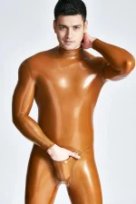 Latex Neck-entry Catsuit with Crotch Pocket