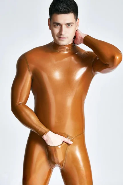 Latex Neck-entry Catsuit with Crotch Pocket