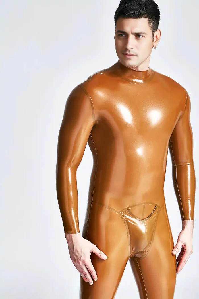 Latex Neck-entry Catsuit with Crotch Pocket
