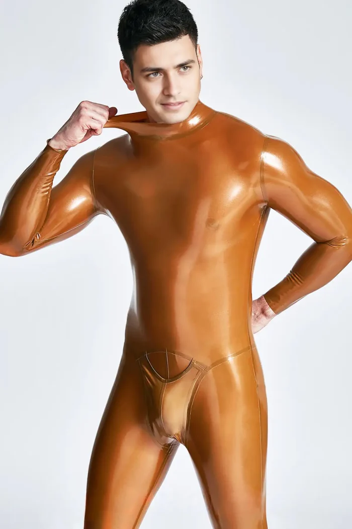 Latex Neck-entry Catsuit with Crotch Pocket