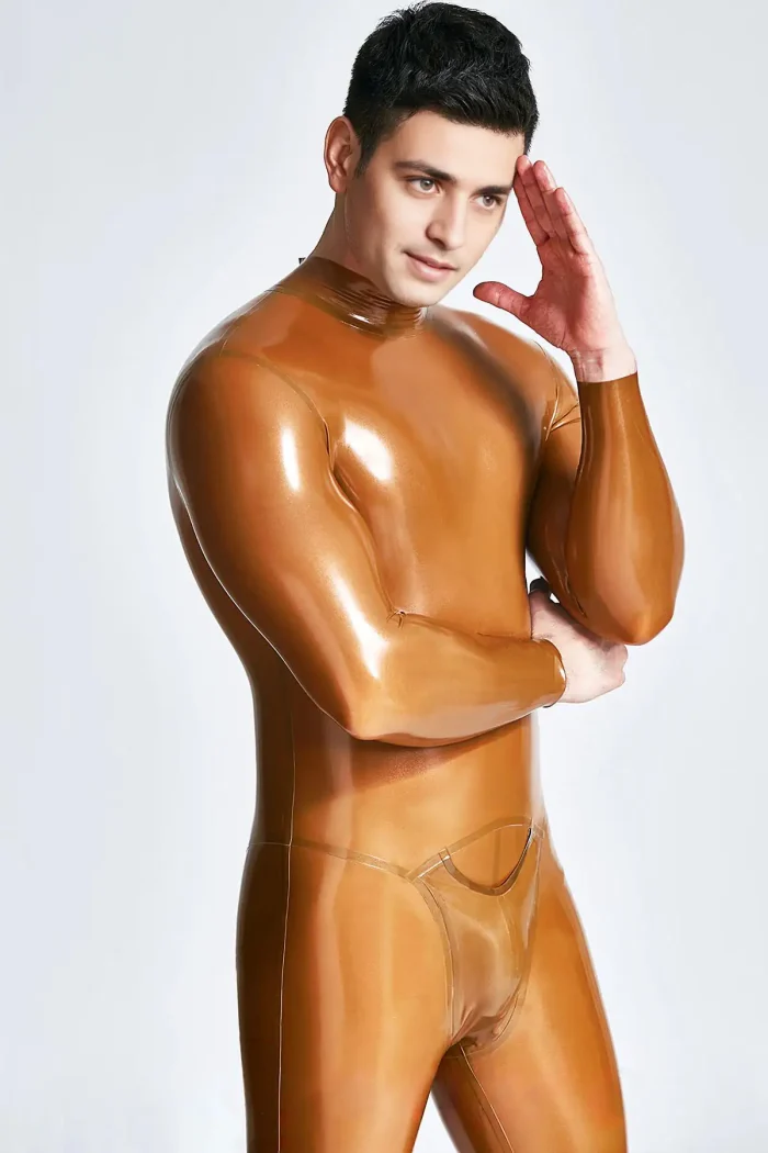 Latex Neck-entry Catsuit with Crotch Pocket