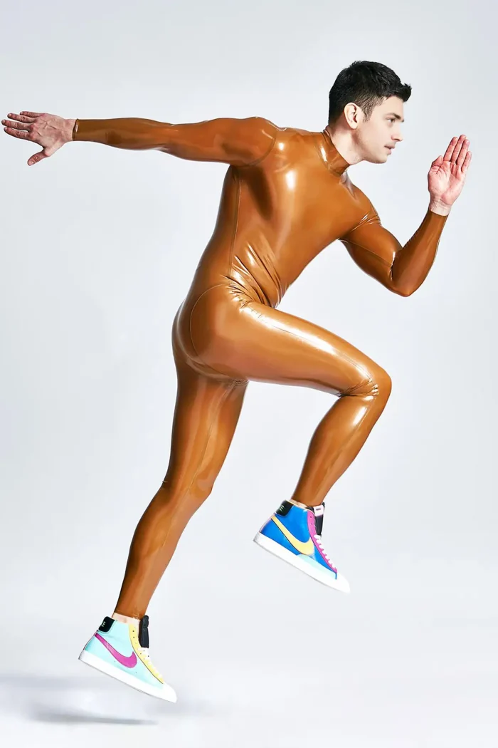 Latex Neck-entry Catsuit with Crotch Pocket