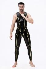 Latex Wolverine Sleeveless Catsuit with Yellow Stripes