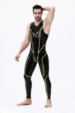 Latex Wolverine Sleeveless Catsuit with Yellow Stripes