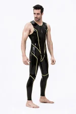 Latex Wolverine Sleeveless Catsuit with Yellow Stripes