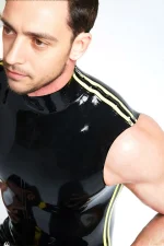 Latex Codpiece Muscle Sleeveless Catsuit For Men
