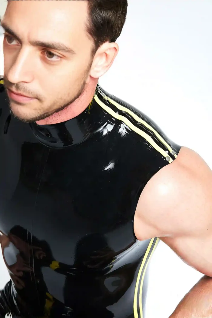 Latex Codpiece Muscle Sleeveless Catsuit For Men