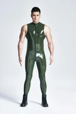 Latex Sleeveless Front Zip Catsuit