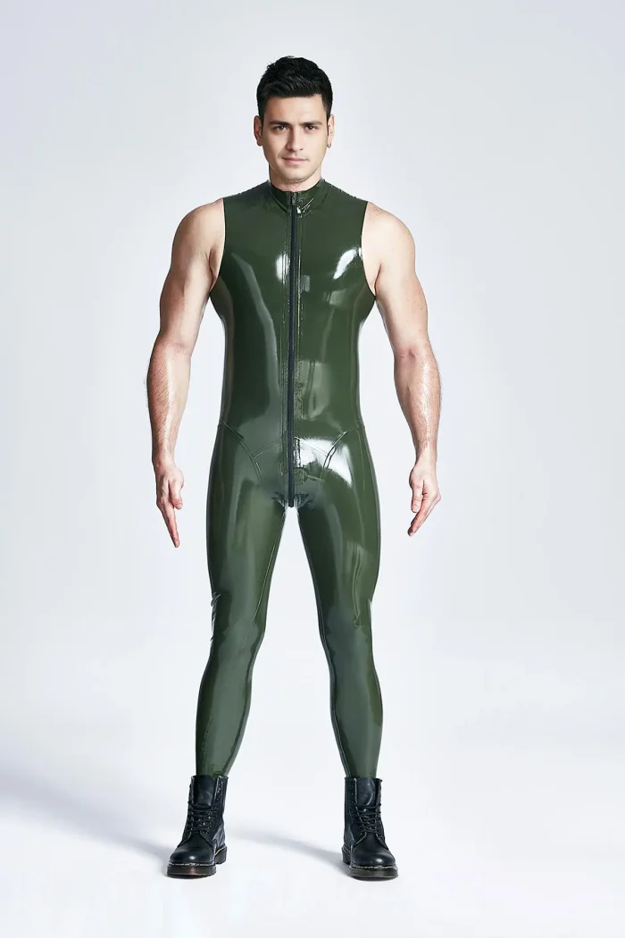 Latex Sleeveless Front Zip Catsuit