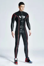 Latex Male Diamond with Red Stripes Catsuit