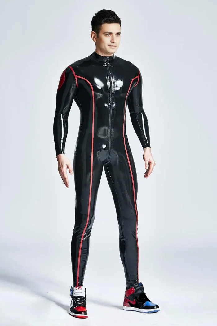 Latex Male Diamond with Red Stripes Catsuit