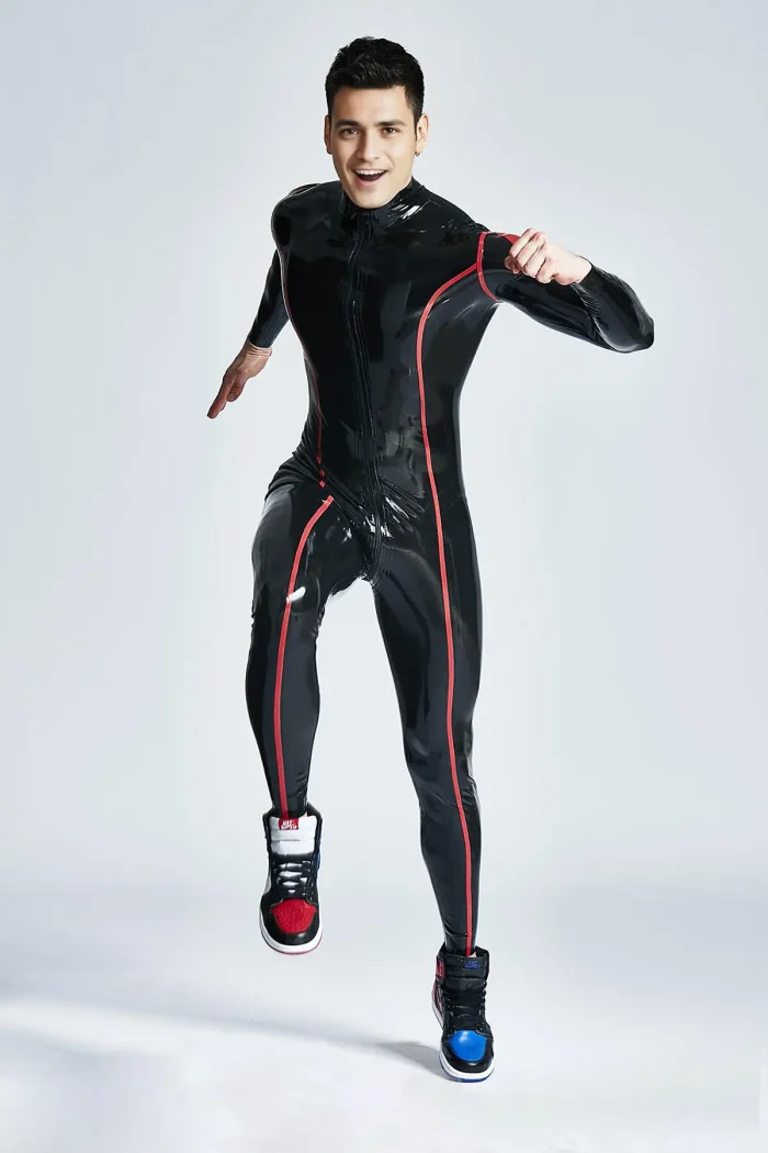 Latex Male Diamond with Red Stripes Catsuit