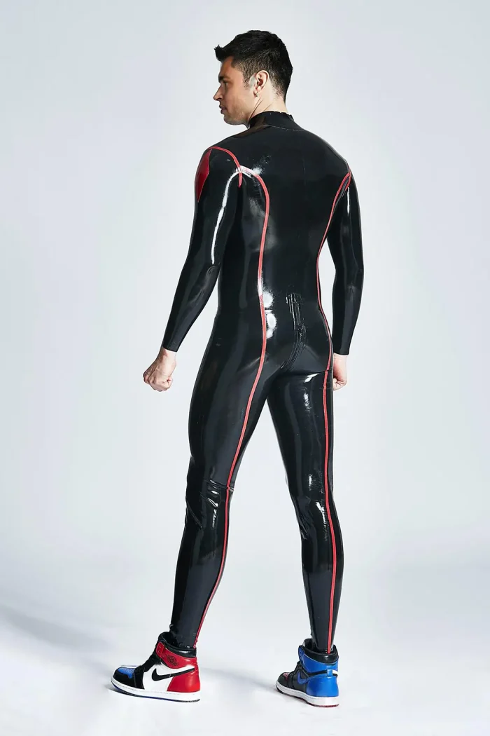 Latex Male Diamond with Red Stripes Catsuit