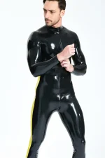 Black Latex Catsuit with Red Paw Print