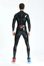Black Latex Catsuit with Red Paw Print