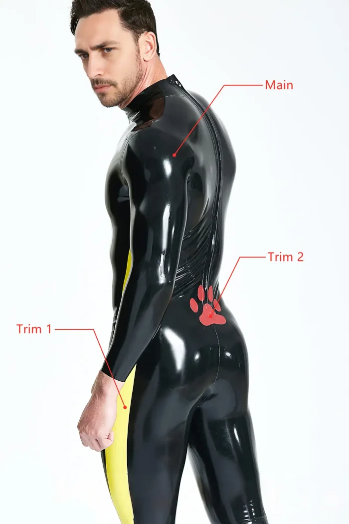 Black Latex Catsuit with Red Paw Print