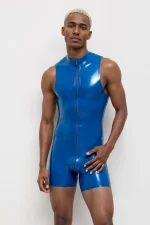 Glossy Latex Sleeveless Through-Zip Bodysuit