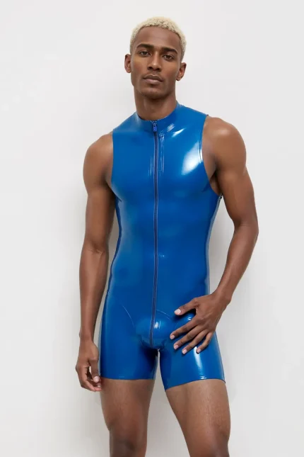 Glossy Latex Sleeveless Through-Zip Bodysuit