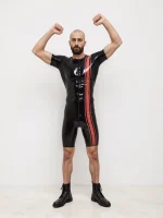 Latex Short Sleeve Vertical Stripes Bodysuit For Men