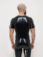 Latex Short Sleeve Vertical Stripes Bodysuit For Men