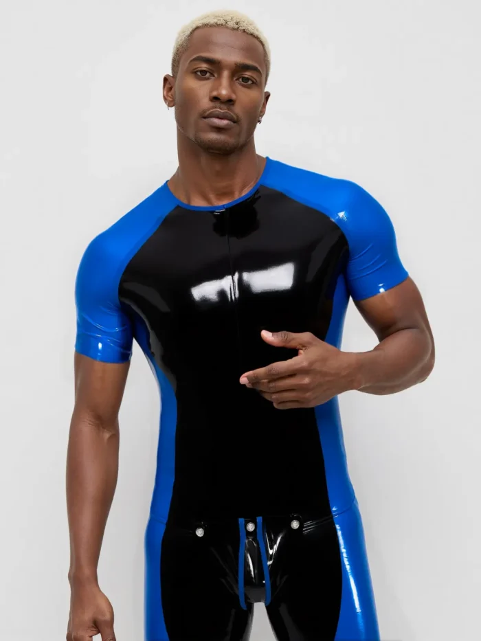 Two-Tone Latex Sports Bodysuit for Men