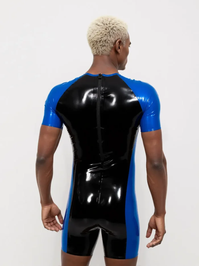 Two-Tone Latex Sports Bodysuit for Men