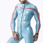 Latex Wrestling Singlet Bodysuit with White Trim
