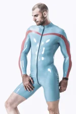 Latex Long Sleeved Bodysuit with Front Zip Sport Style