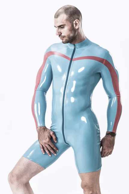 Latex Long Sleeved Bodysuit with Front Zip Sport Style