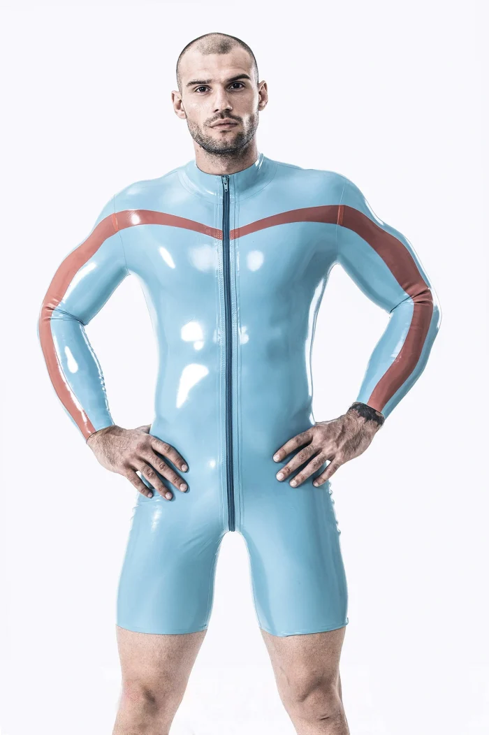 Latex Long Sleeved Bodysuit with Front Zip Sport Style