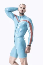 Latex Long Sleeved Bodysuit with Front Zip Sport Style