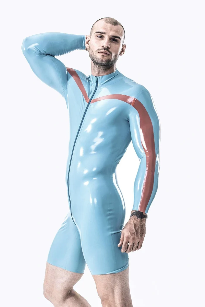 Latex Long Sleeved Bodysuit with Front Zip Sport Style