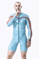 Latex Long Sleeved Bodysuit with Front Zip Sport Style