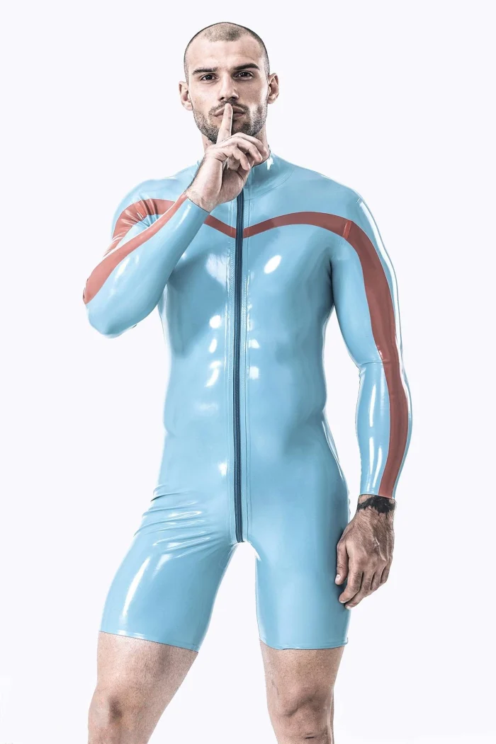 Latex Long Sleeved Bodysuit with Front Zip Sport Style