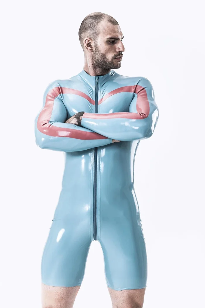 Latex Long Sleeved Bodysuit with Front Zip Sport Style