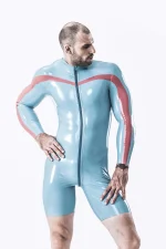 Latex Long Sleeved Bodysuit with Front Zip Sport Style