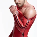 Latex Triple Striper Catsuit with Shoulder Zip