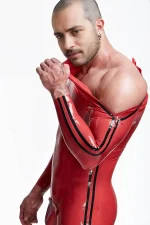 Double Double Striper Shoulder Zipper Latex Catsuit