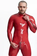Double Double Striper Shoulder Zipper Latex Catsuit