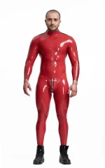 Double Double Striper Shoulder Zipper Latex Catsuit