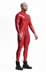 Double Double Striper Shoulder Zipper Latex Catsuit