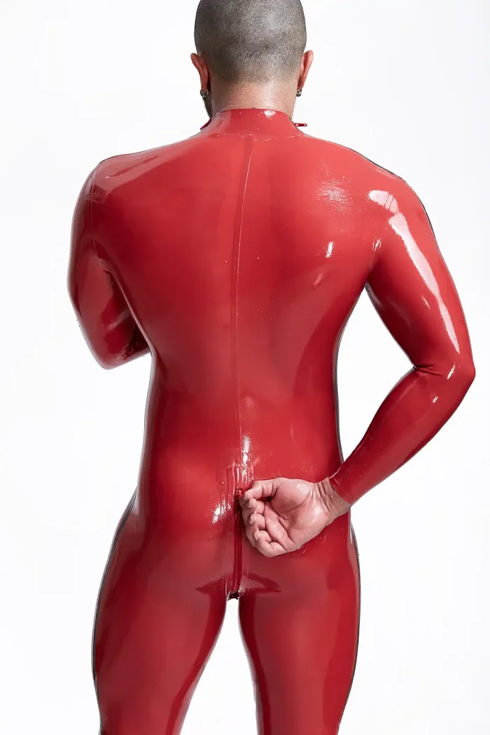 Double Double Striper Shoulder Zipper Latex Catsuit