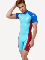 Latex Short-Sleeved Tricolor Bodysuit For Men