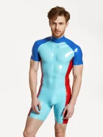 Latex Short-Sleeved Tricolor Bodysuit For Men